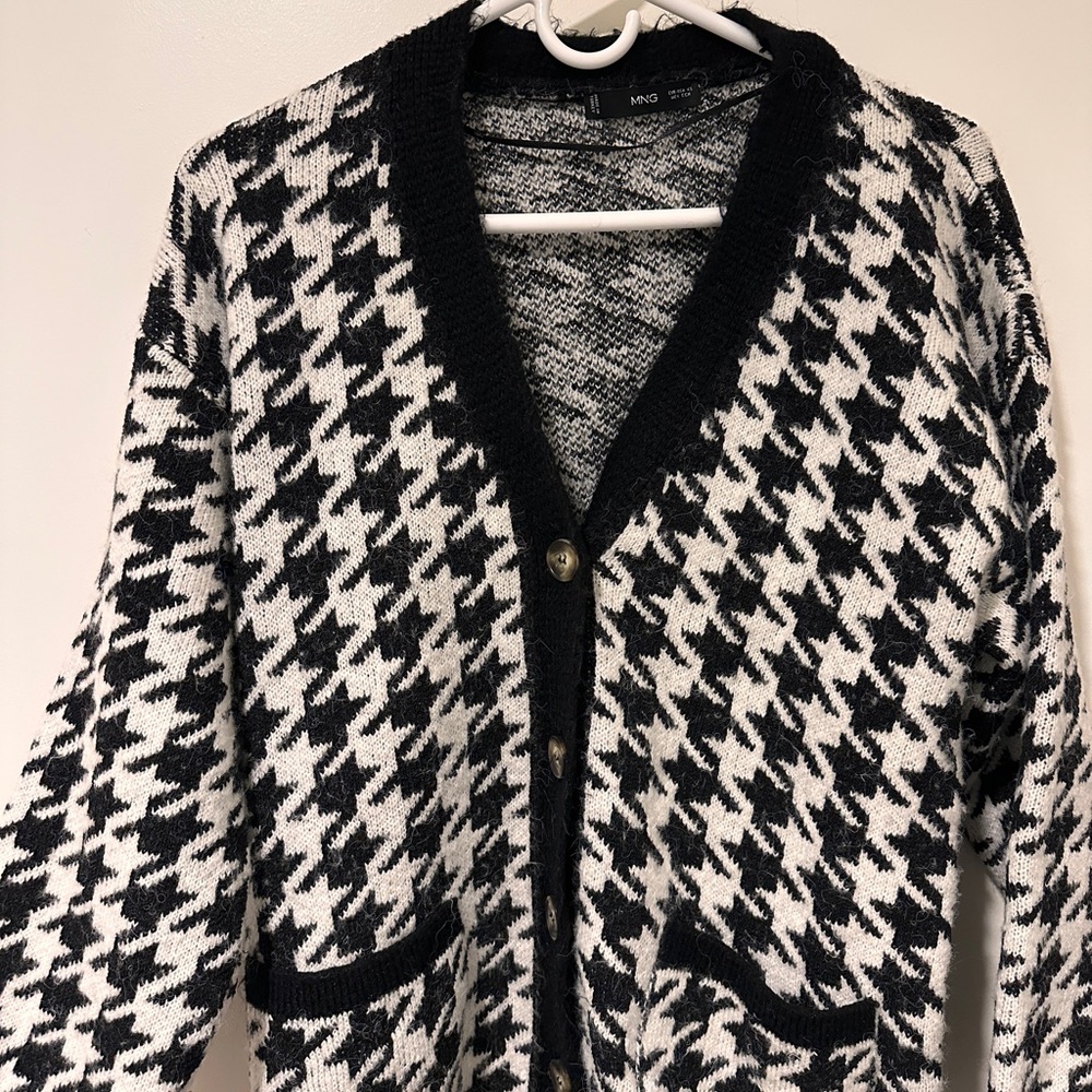 Mango Houndstooth Knit Cardigan